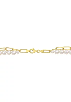 Wholesale 🥰 7-7.5 MM Cultured Freshwater Pearl and 5 MM Link Chain Layered Necklace in 18k Gold Plated Sterling Silver by Belk & Co. ✨ -DealsBelk & Co. Store Belk 37441
