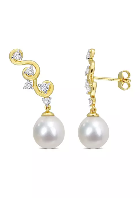 New 🔥 Lab Created 8-9mm South Sea Cultured Pearl and 5/8 CT TGW Created White Sapphire Infinity Drop Earrings in Yellow Plated Sterling Silver by Belk & Co. 🔔 5 New 🔥 Lab Created 8-9mm South Sea Cultured Pearl and 5/8 CT TGW Created White Sapphire Infinity Drop Earrings in Yellow Plated Sterling Silver by Belk & Co. 🔔 - Image 5