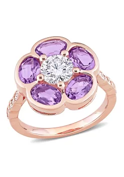 Promo 🔥 Amethyst White Topaz and Diamond Accent Floral Ring in Rose Plated Sterling Silver by Belk & Co. 🌟