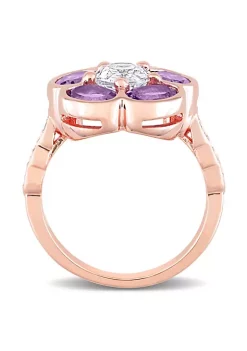 Promo 🔥 Amethyst White Topaz and Diamond Accent Floral Ring in Rose Plated Sterling Silver by Belk & Co. 🌟 -DealsBelk & Co. Store Belk 37465