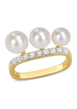 Best Pirce ๐คฉ Freshwater Cultured Pearl & 3/8 ct. t.w. White Topaz Ring in Yellow Plated Sterling Silver by Belk & Co. ๐
