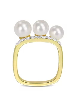 Best Pirce 🤩 Freshwater Cultured Pearl & 3/8 ct. t.w. White Topaz Ring in Yellow Plated Sterling Silver by Belk & Co. 🛒 -DealsBelk & Co. Store Belk 37489