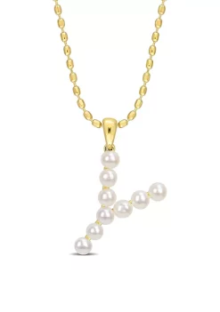 Outlet ❤️ 3.5-4mm Freshwater Cultured Pearl "Y" Initial Pendant with Chain in Yellow Plated Sterling Silver by Belk & Co. 🌟