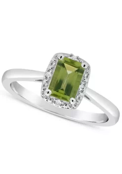 Budget 😍 Sterling Silver 6x4mm Emerald Cut Peridot Diamond Accent Halo Ring by Belk & Co. 🔔 -DealsBelk & Co. Store Belk 3752