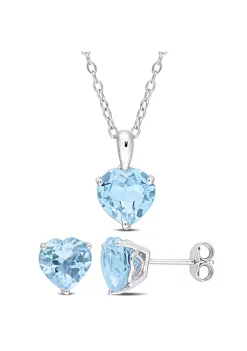 Coupon ❤️ 2-Piece Set of 6 ct. t.g.w. Sky Blue Topaz Solitaire Earrings and Pendant with Chain in Sterling Silver by Belk & Co. ⭐