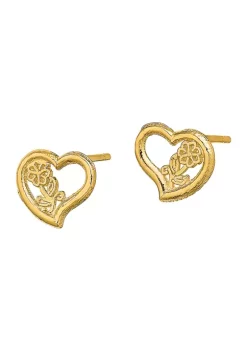 Cheap 👍 Open Heart with Flower Post Earrings in 14K Yellow Gold by Belk & Co. 🤩 -DealsBelk & Co. Store Belk 37541