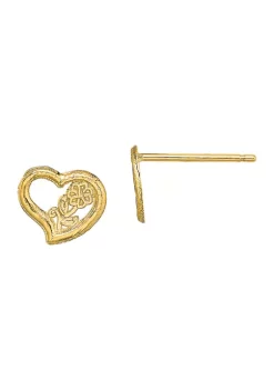 Cheap 👍 Open Heart with Flower Post Earrings in 14K Yellow Gold by Belk & Co. 🤩 -DealsBelk & Co. Store Belk 37543