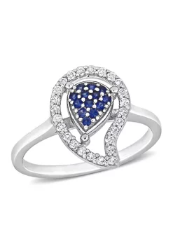 New ๐ Lab Created 3/8 CT TGW White Topaz and Created Blue Sapphire Teardrop Halo Ring in Sterling Silver by Belk & Co. ๐ฏ