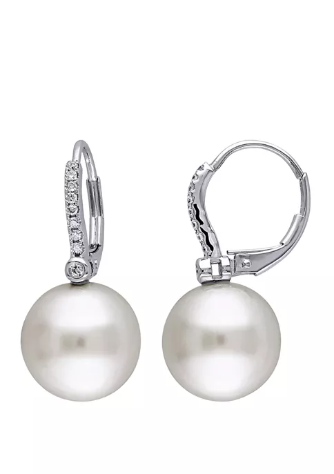 Cheapest โจ 11-11.5 Millimeter Cultured South Sea Pearl and 1/8 ct. t.w. Diamond Earrings in 14K White Gold by Belk & Co. ๐ฅ 1 Cheapest โจ 11-11.5 Millimeter Cultured South Sea Pearl and 1/8 ct. t.w. Diamond Earrings in 14K White Gold by Belk & Co. ๐ฅ