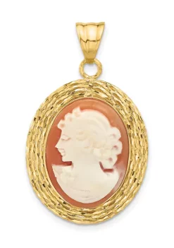 Brand new 🎁 14K Yellow Gold Diamond Cut Natural Shell Portrait Cameo Pendant by Belk & Co. 🥰