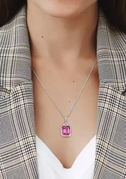 Deals ❤️ 5.57 ct. t.g.w. Pink Topaz and 1/4 ct. t.w. Diamond Halo Pendant with Chain in Sterling Silver by Belk & Co. 🎁 -DealsBelk & Co. Store Belk 37622