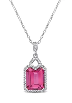 Deals ❤️ 5.57 ct. t.g.w. Pink Topaz and 1/4 ct. t.w. Diamond Halo Pendant with Chain in Sterling Silver by Belk & Co. 🎁 -DealsBelk & Co. Store Belk 37623