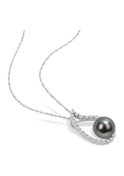 Buy ❤️ 8-8.5mm Black Tahitian Cultured Pearl and 3/8 CT TGW White Sapphire Teardrop Pendant with Chain in 10k White Gold by Belk & Co. 😀 -DealsBelk & Co. Store Belk 37657