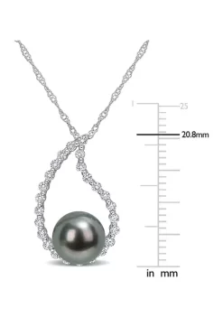 Buy ❤️ 8-8.5mm Black Tahitian Cultured Pearl and 3/8 CT TGW White Sapphire Teardrop Pendant with Chain in 10k White Gold by Belk & Co. 😀 -DealsBelk & Co. Store Belk 37658