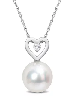 Flash Sale 🧨 9.5-10mm South Sea Cultured Pearl and Diamond Accent Heart Drop Pendant with Chain in 10k White Gold by Belk & Co. 💯 -DealsBelk & Co. Store Belk 37685