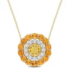 Best deal ✔️ 11.44 ct. t.g.w. Citrine, Madeira Citrine and White Topaz Double Halo Circle Pendant with Chain in 18K Yellow Gold Plated Sterling Silver by Belk & Co. ❤️