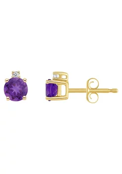 New ⭐ 14K Gold 4mm Round Amethyst Diamond Accent Earrings by Belk & Co. 😉 -DealsBelk & Co. Store Belk 37724