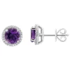 Wholesale 🎉 Sterling Silver 7mm Round Amethyst 1/6 CTTW Diamond Halo Stud Earrings by Belk & Co. 😍