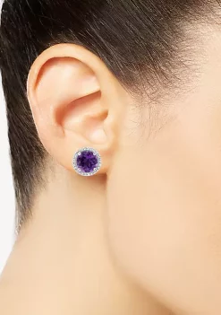 Wholesale 🎉 Sterling Silver 7mm Round Amethyst 1/6 CTTW Diamond Halo Stud Earrings by Belk & Co. 😍 -DealsBelk & Co. Store Belk 37731
