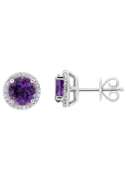 Wholesale 🎉 Sterling Silver 7mm Round Amethyst 1/6 CTTW Diamond Halo Stud Earrings by Belk & Co. 😍 -DealsBelk & Co. Store Belk 37732