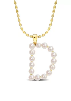 Coupon 👍 3.5-4mm Freshwater Cultured Pearl "D" Initial Pendant with Chain in Yellow Plated Sterling Silver by Belk & Co. 🧨