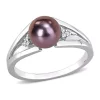 Best deal ⌛ 7-7.5mm Black Freshwater Cultured Pearl and Diamond Accent Split Shank Ring in Sterling Silver by Belk & Co. ✔️