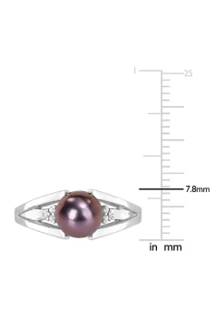 Best deal ⌛ 7-7.5mm Black Freshwater Cultured Pearl and Diamond Accent Split Shank Ring in Sterling Silver by Belk & Co. ✔️ -DealsBelk & Co. Store Belk 37786