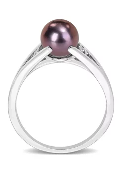 Best deal ⌛ 7-7.5mm Black Freshwater Cultured Pearl and Diamond Accent Split Shank Ring in Sterling Silver by Belk & Co. ✔️ -DealsBelk & Co. Store Belk 37787