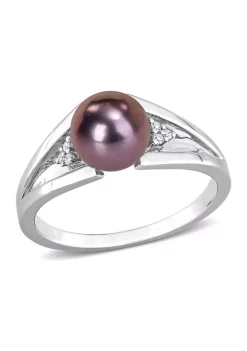 Best deal ⌛ 7-7.5mm Black Freshwater Cultured Pearl and Diamond Accent Split Shank Ring in Sterling Silver by Belk & Co. ✔️ -DealsBelk & Co. Store Belk 37788