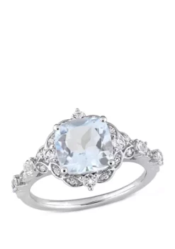 Coupon 😉 2.6 ct. t.w. Aquamarine, White Sapphire and Diamond Accent Vintage Ring in 14k White Gold by Belk & Co. 🤩