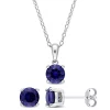 Deals 🛒 Lab Created 2-Piece Set of 3 ct. t.g.w. Created Blue Sapphire Earrings and Pendant with Chain in Sterling Silver by Belk & Co. ✔️