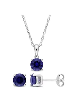 Deals 🛒 Lab Created 2-Piece Set of 3 ct. t.g.w. Created Blue Sapphire Earrings and Pendant with Chain in Sterling Silver by Belk & Co. ✔️ -DealsBelk & Co. Store Belk 37802