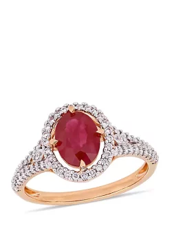 Promo ⭐ 1.4 ct. t.w. Oval Ruby and 1/3 ct. t.w. Diamond Halo Ring in 14K Rose Gold by Belk & Co. 🧨
