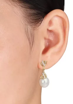 Buy 🛒 9-10MM South Sea Cultured Pearl and 1/8 CT TW Diamond Drop Earrings in 14k Yellow Gold by Belk & Co. 🤩 -DealsBelk & Co. Store Belk 37848