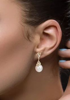 Buy 🛒 9-10MM South Sea Cultured Pearl and 1/8 CT TW Diamond Drop Earrings in 14k Yellow Gold by Belk & Co. 🤩 -DealsBelk & Co. Store Belk 37849