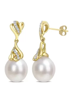 Buy 🛒 9-10MM South Sea Cultured Pearl and 1/8 CT TW Diamond Drop Earrings in 14k Yellow Gold by Belk & Co. 🤩 -DealsBelk & Co. Store Belk 37850