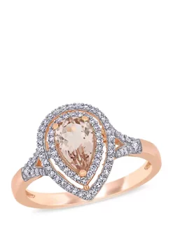 Buy 😉 5/8 ct. t.w. Morganite and 1/4 ct. t.w. Diamond Halo Ring by Belk & Co. 🧨