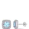 Buy 😀 2.38 ct. t.w. Blue Topaz, 1/8 ct. t.w. White Sapphire and 1/5 ct. t.w. Diamond Halo Stud Earrings in 10k White Gold by Belk & Co. 🔔