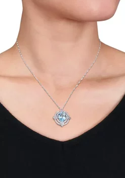 Top 10 ⌛ 6.2 ct. t.w. Blue Topaz and 1/2 ct. t.w. Diamond Halo Pendant with Chain in 14K White Gold by Belk & Co. 🤩 -DealsBelk & Co. Store Belk 37907