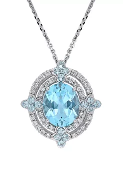Top 10 ⌛ 6.2 ct. t.w. Blue Topaz and 1/2 ct. t.w. Diamond Halo Pendant with Chain in 14K White Gold by Belk & Co. 🤩 -DealsBelk & Co. Store Belk 37908