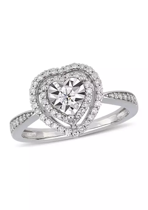 New 👍 3/8 CT TW Diamond Halo Heart Engagement Ring in Sterling Silver by Belk & Co. 🎁 1 New 👍 3/8 CT TW Diamond Halo Heart Engagement Ring in Sterling Silver by Belk & Co. 🎁