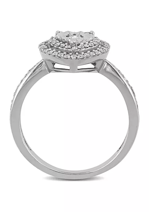 New 👍 3/8 CT TW Diamond Halo Heart Engagement Ring in Sterling Silver by Belk & Co. 🎁 2 New 👍 3/8 CT TW Diamond Halo Heart Engagement Ring in Sterling Silver by Belk & Co. 🎁 - Image 2