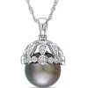 Best Sale 🎉 Pearl and 1/4 ct. t.w. Diamond Vintage Drop Necklace in 14K White Gold by Belk & Co. 🔥