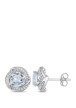 Cheapest ⭐ Blue Topaz and 1/5 ct. t.w. Diamond Swirl Stud Earrings in 10K White Gold by Belk & Co. ⌛