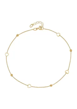 Best deal ๐ 14K Yellow Gold Polished and Diamond Cut Heart with 1 Inch Extender Anklet by Belk & Co. ๐