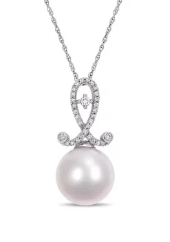 Hot Sale ⌛ 1/5 ct. t.w. Diamond and 11 to 12 Millimeter Cultured Freshwater Pearl Pendant with Chain in 10k White Gold by Belk & Co. 👏