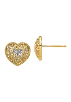 Cheap 😉 14K Yellow Gold with Rhodium Diamond Cut Filigree Heart Earrings by Belk & Co. 💯 -DealsBelk & Co. Store Belk 37989