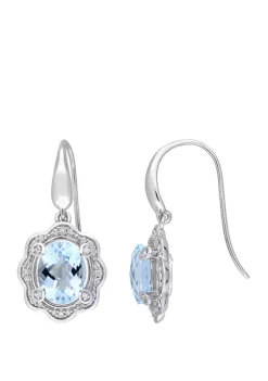 Best deal 🥰 3.75 ct. t.w. Blue Topaz and 1/5 ct. t.w. Diamond Halo Floral Earrings in Sterling Silver by Belk & Co. 👏