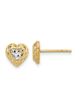 Coupon 🌟 14K Yellow Gold with Rhodium Diamond-Cut Center Heart Post Earrings by Belk & Co. ⌛ -DealsBelk & Co. Store Belk 38031