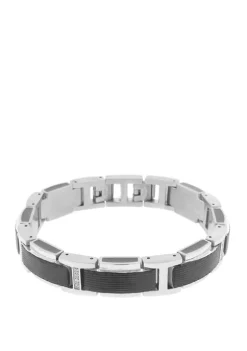 Buy ✨ Stainless Steel Bracelet with Black Ion Plating, Black Resin and Cubic Zirconia by Belk & Co. 🔥